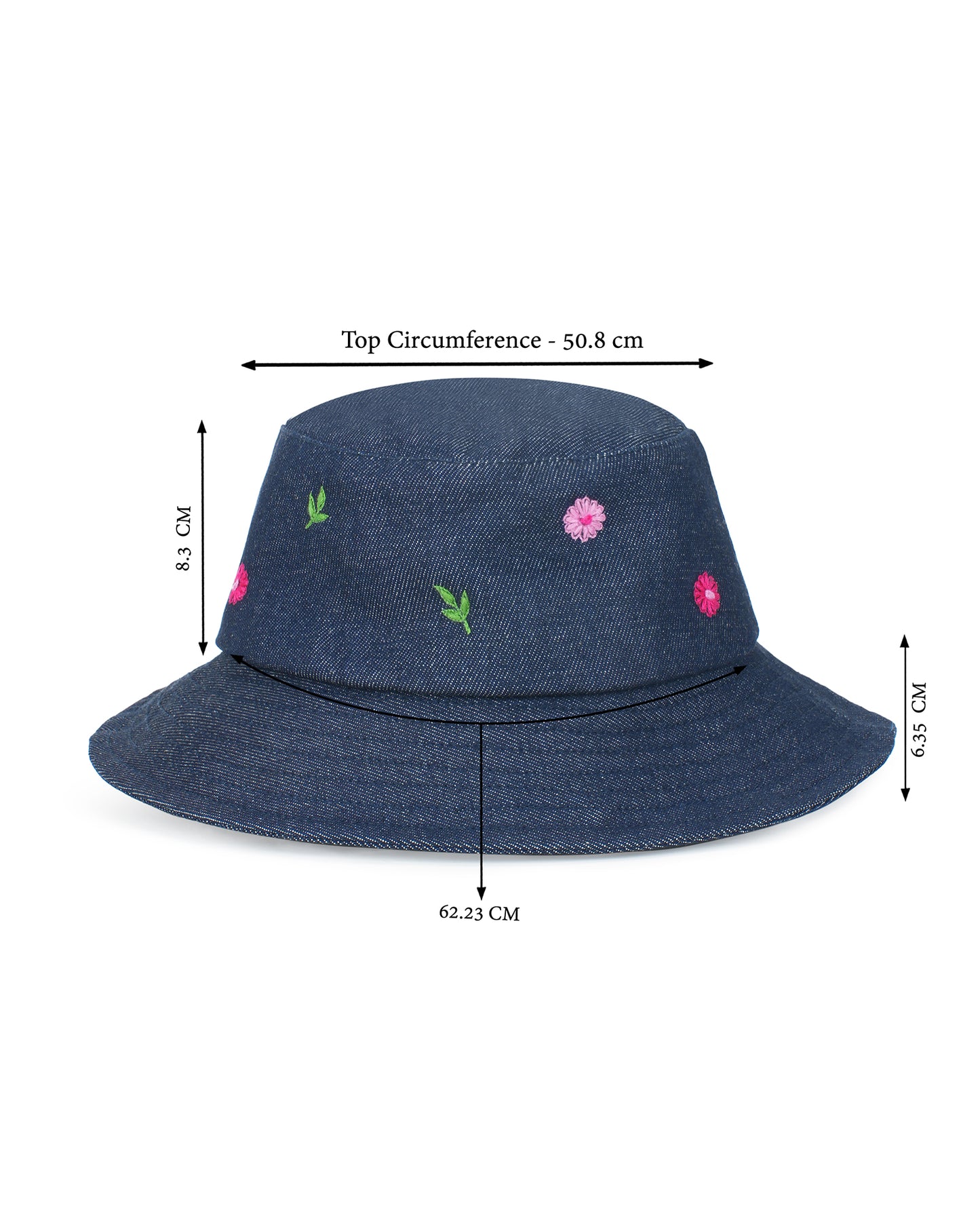 Upcycled Denim Hand Daisy Embroidered Bucket Woman Hat