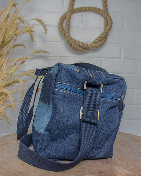 Upcycled Denim Jeans Duffle Travel Gym Crossbody bag