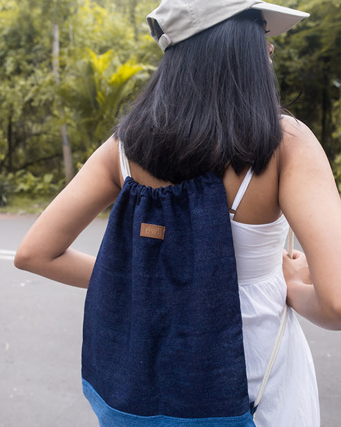 Upcycled Denim Rope Backpack Bag