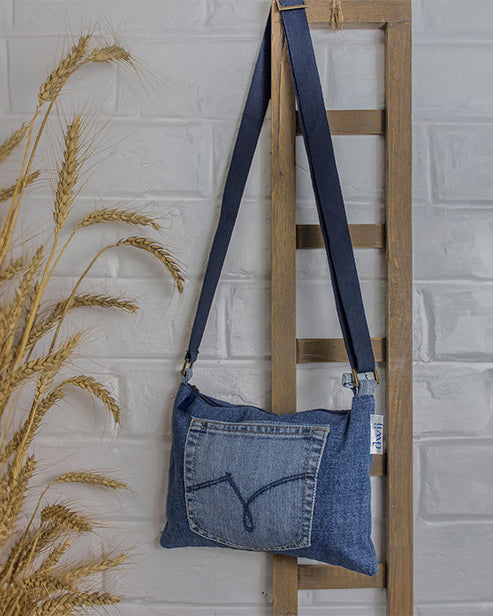 Upcycled Denim Jeans Crossbody Pace Sling bag (Medium Dark blue)