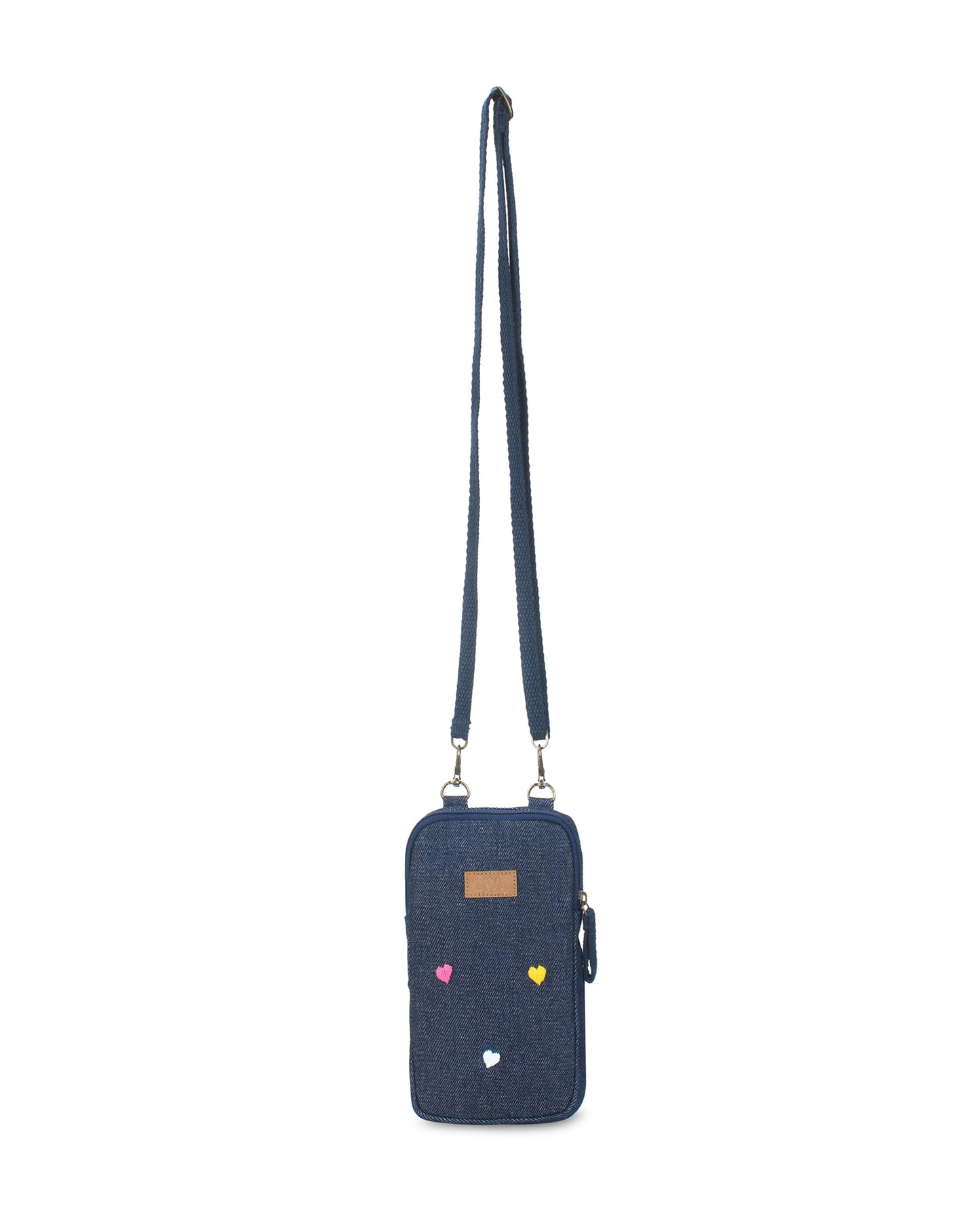 Upcycled Hand Heart Embroidered Bottle Holder Bag With Mobile Sling