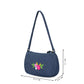 Upcycled Hand Embroidered Flower Denim Baguette Bag (Small)