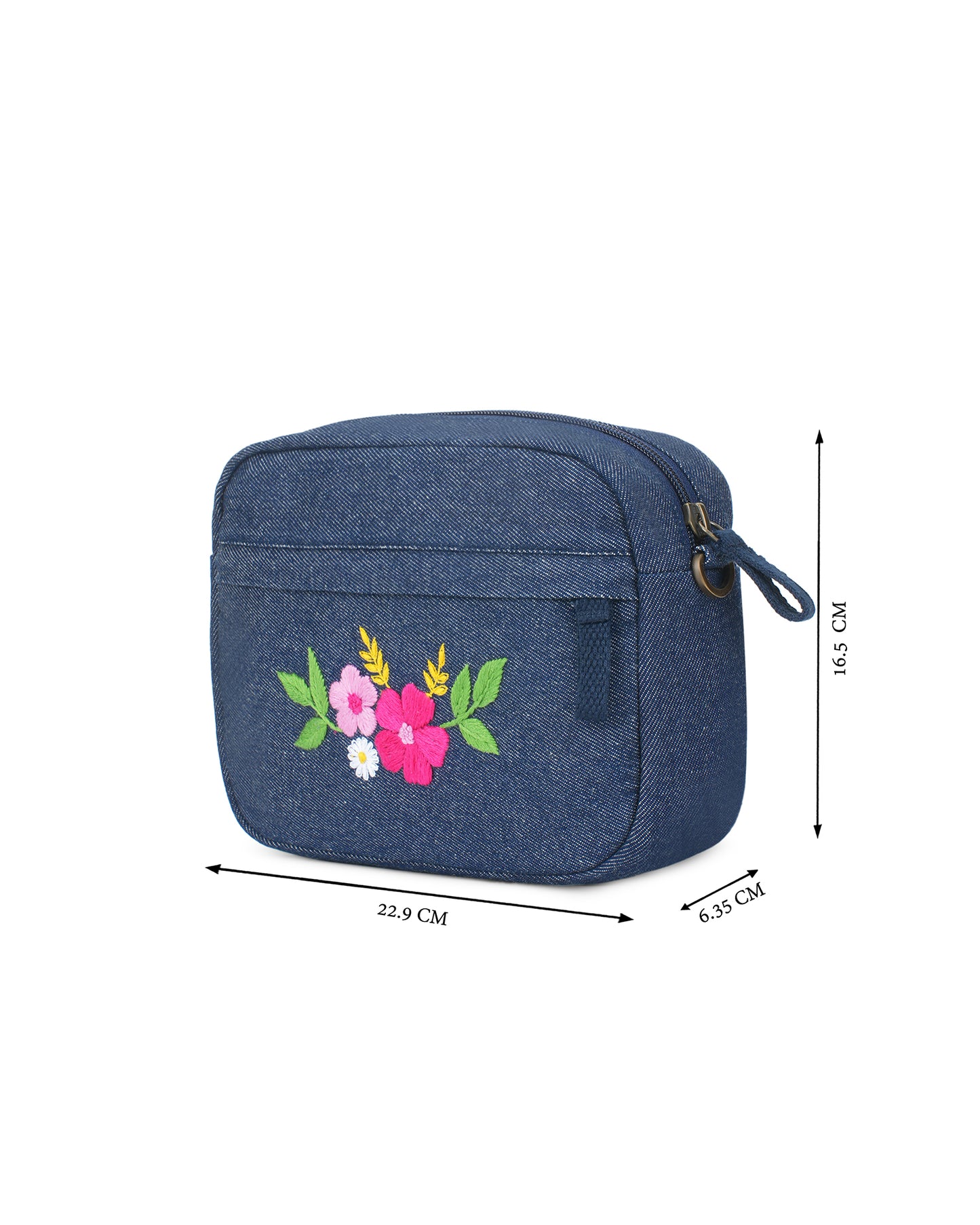 Upcycled Hand Embroidered Flower Woman Crossbody Sling Bag