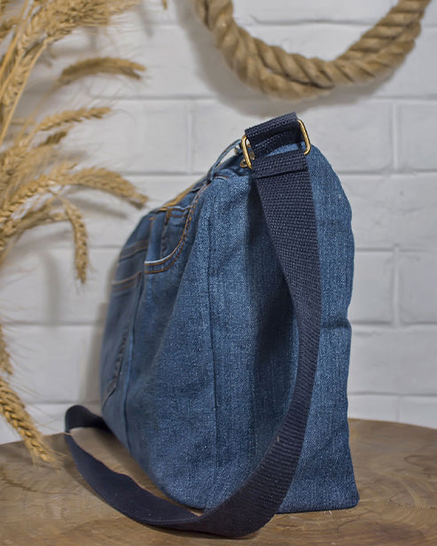 Upcycled Denim Jeans Crossbody Messenger Bag