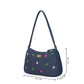 Upcycled Hand Embroidered Daisy Denim Baguette Bag (Large)