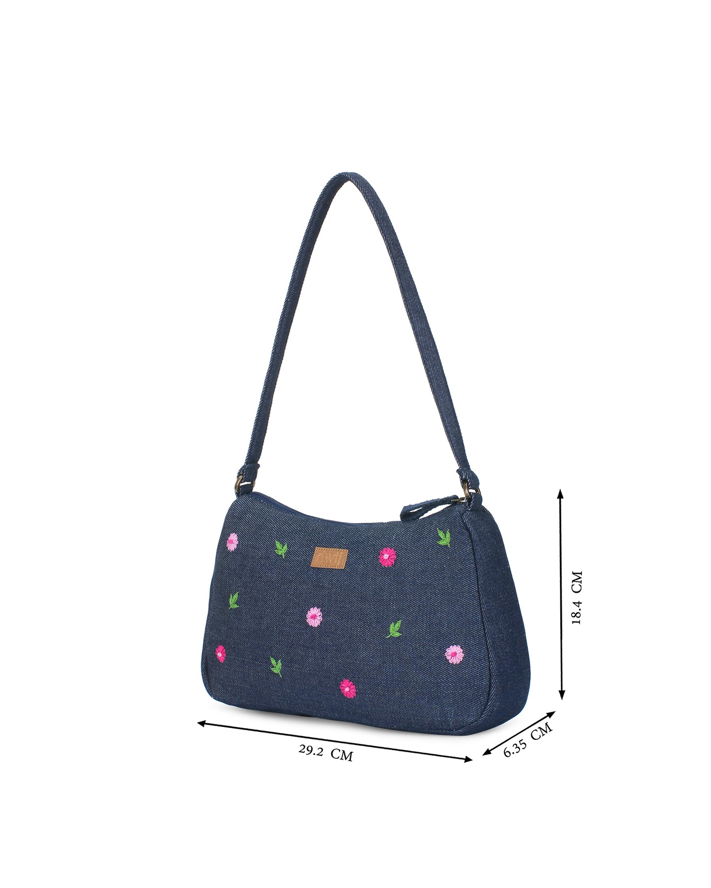 Upcycled Hand Embroidered Daisy Denim Baguette Bag (Large)
