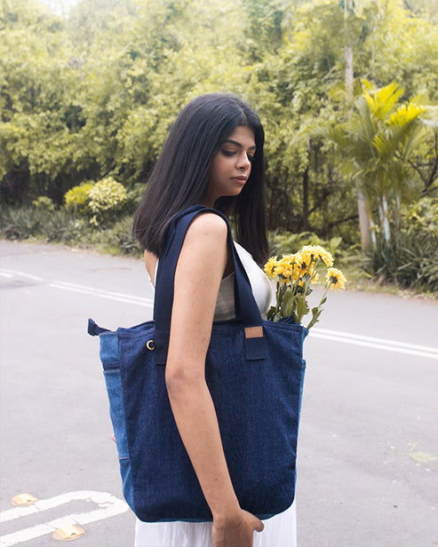 Upcycled Denim Large Tote Bag