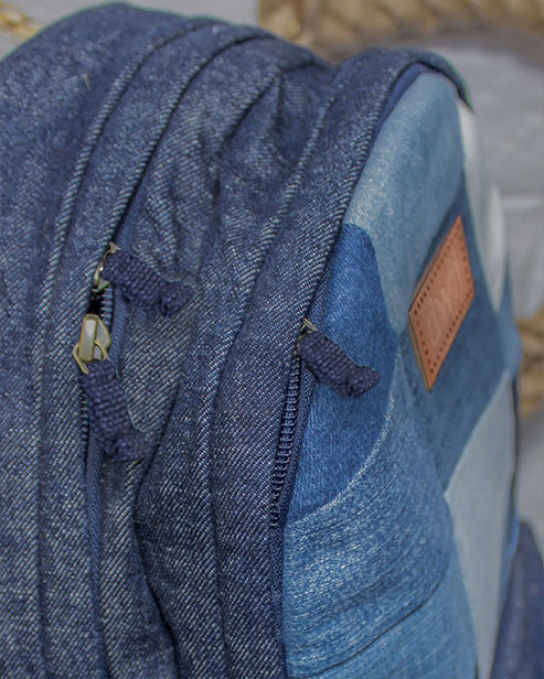 Upcycled Patched Denim & Felt Jeans Travel Backpack