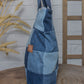 Upcycled Denim Jeans Blue Chequered Tote Bag Dark