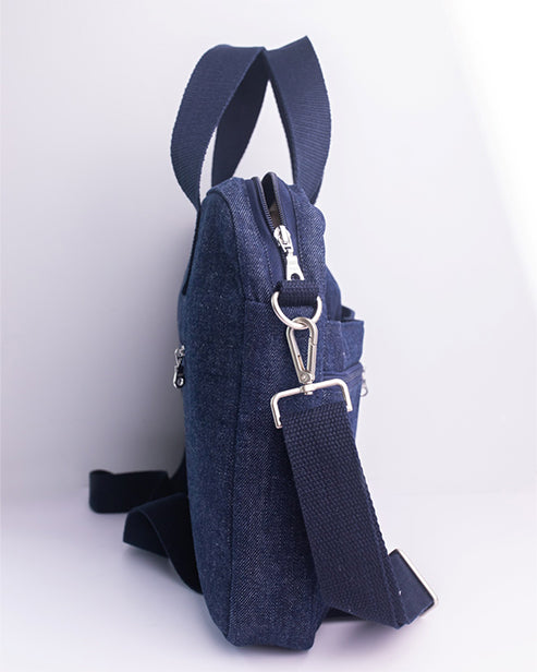 Upcycled Denim Compact Laptop Messenger Bag