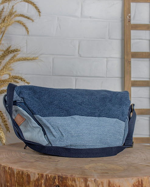 Upcycled Handcrafted Denim Jeans Blue Convertible Tote Bag