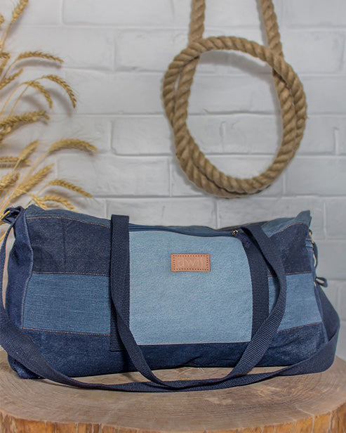 Upcycled Denim Jeans Duffle Travel Gym Crossbody bag