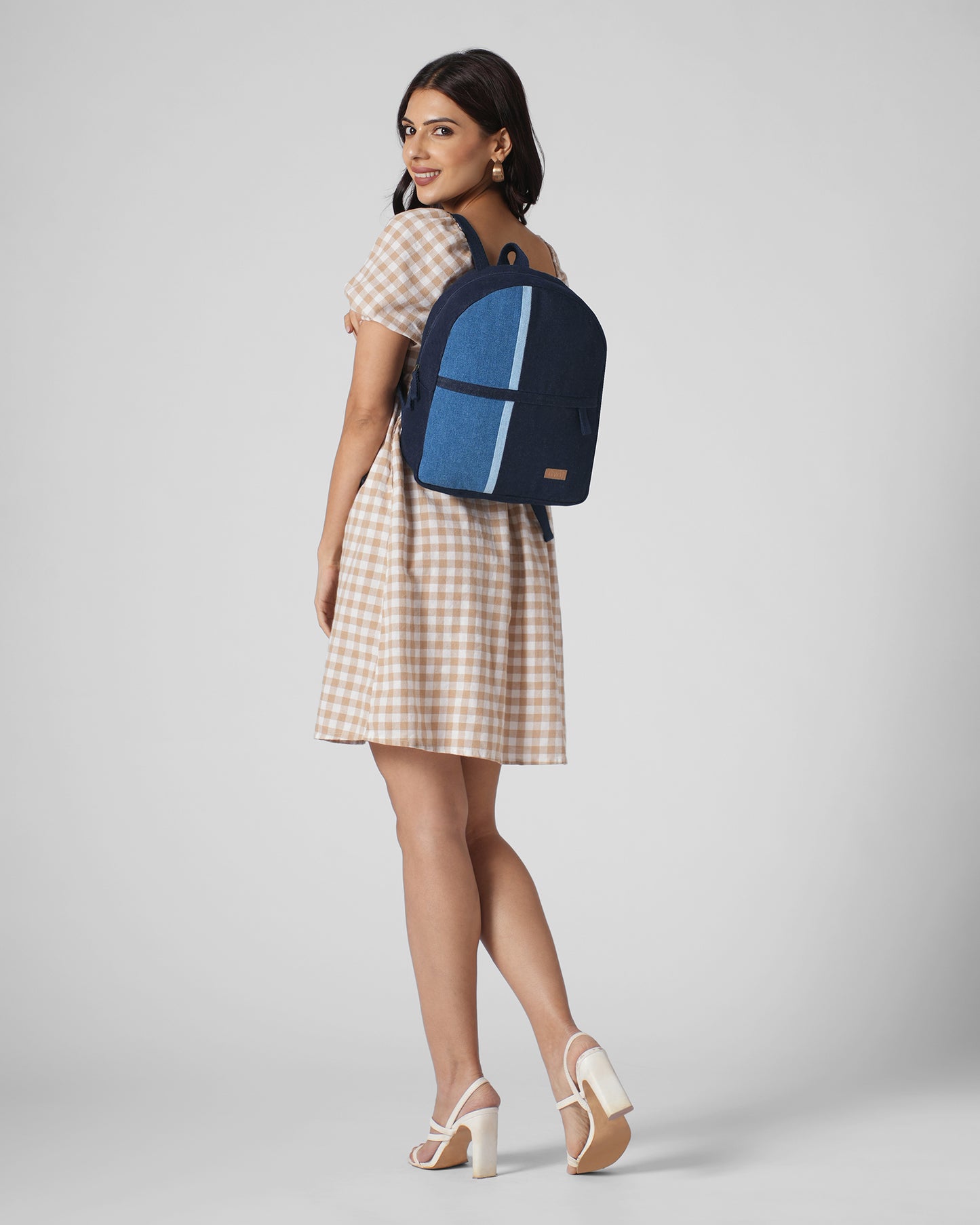 Upcycled Unisex Color blocked Denim Travel Backpack
