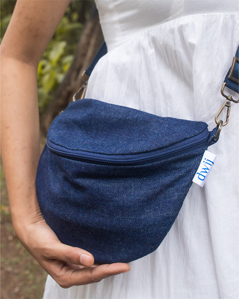 Upcycled Denim Jeans Fanny pack/Waist Pouch Dark Blue Sling Bag