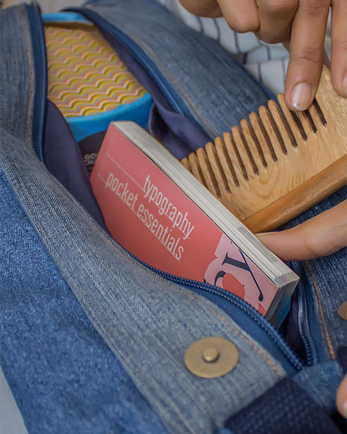 Upcycled Handcrafted Denim Jeans Blue Convertible Tote Bag