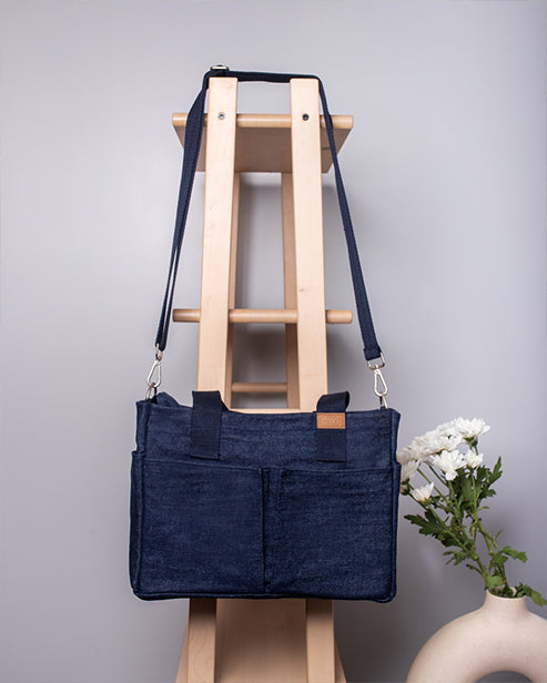 Upcycled Denim Dual Usage Tote Bag with removable insert