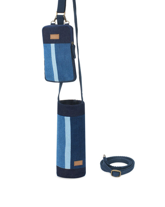 Upcycled Unisex Striped Bottle Holder Bag With Mobile Sling