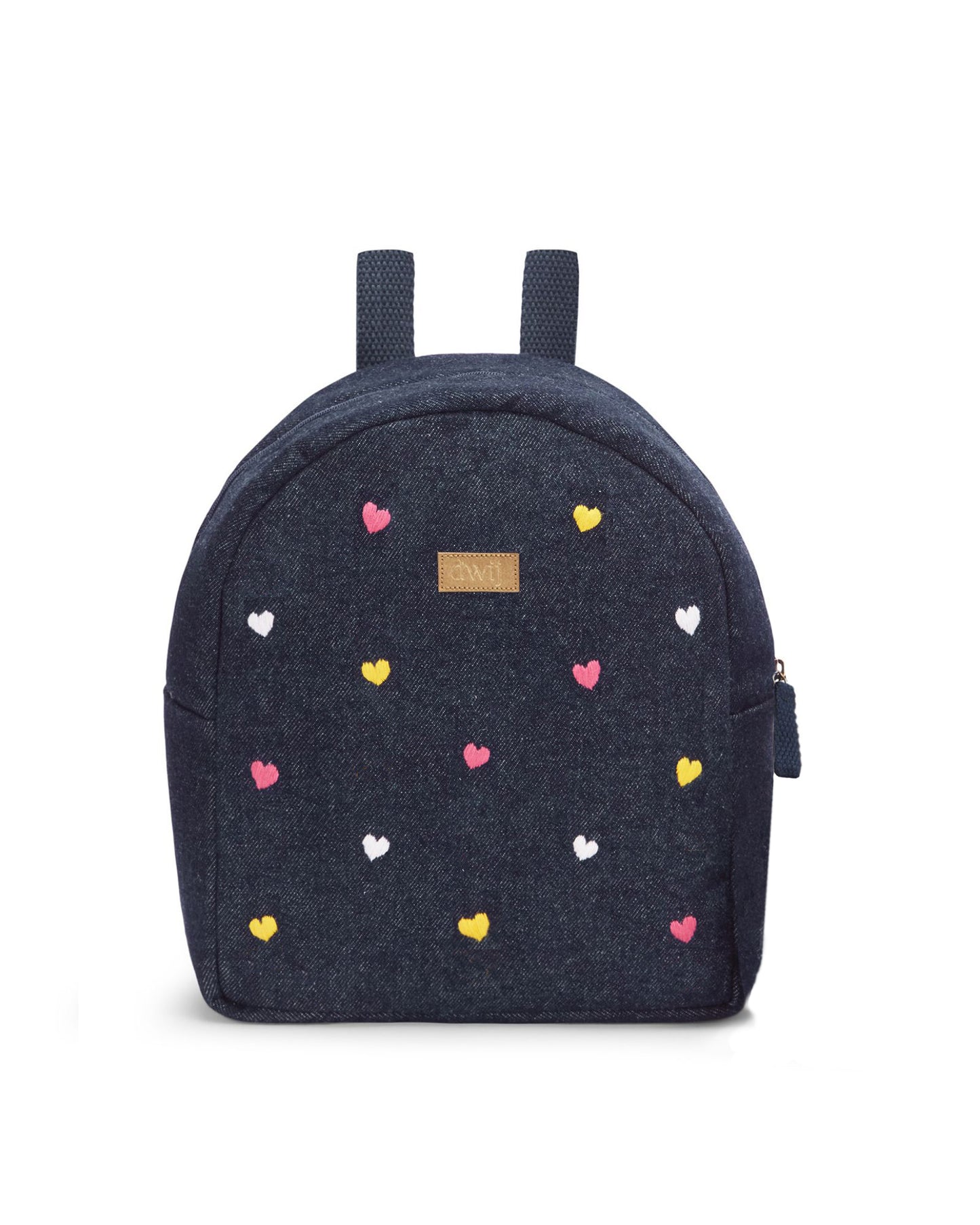 Hand Embroidered Heart Denim Mini Travel Backpack with pouch