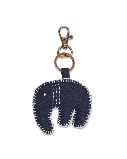 Upcycled Hand Embroidered Jeans Elephant Keychain Charm