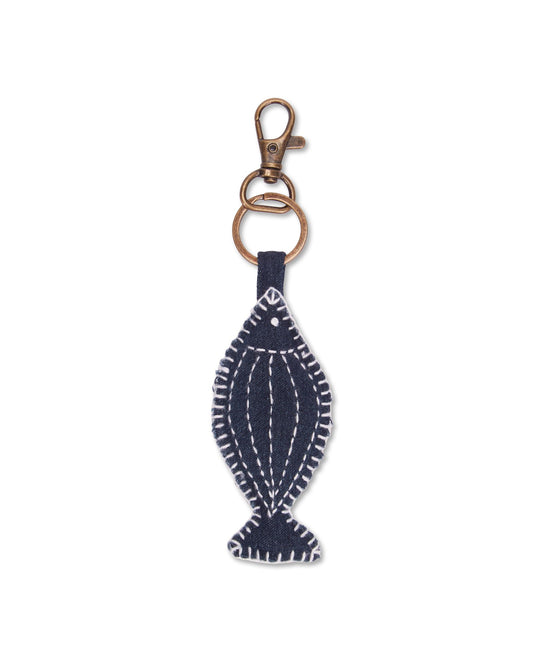 Upcycled Hand Embroidered Jeans Matsya Keychain Charm