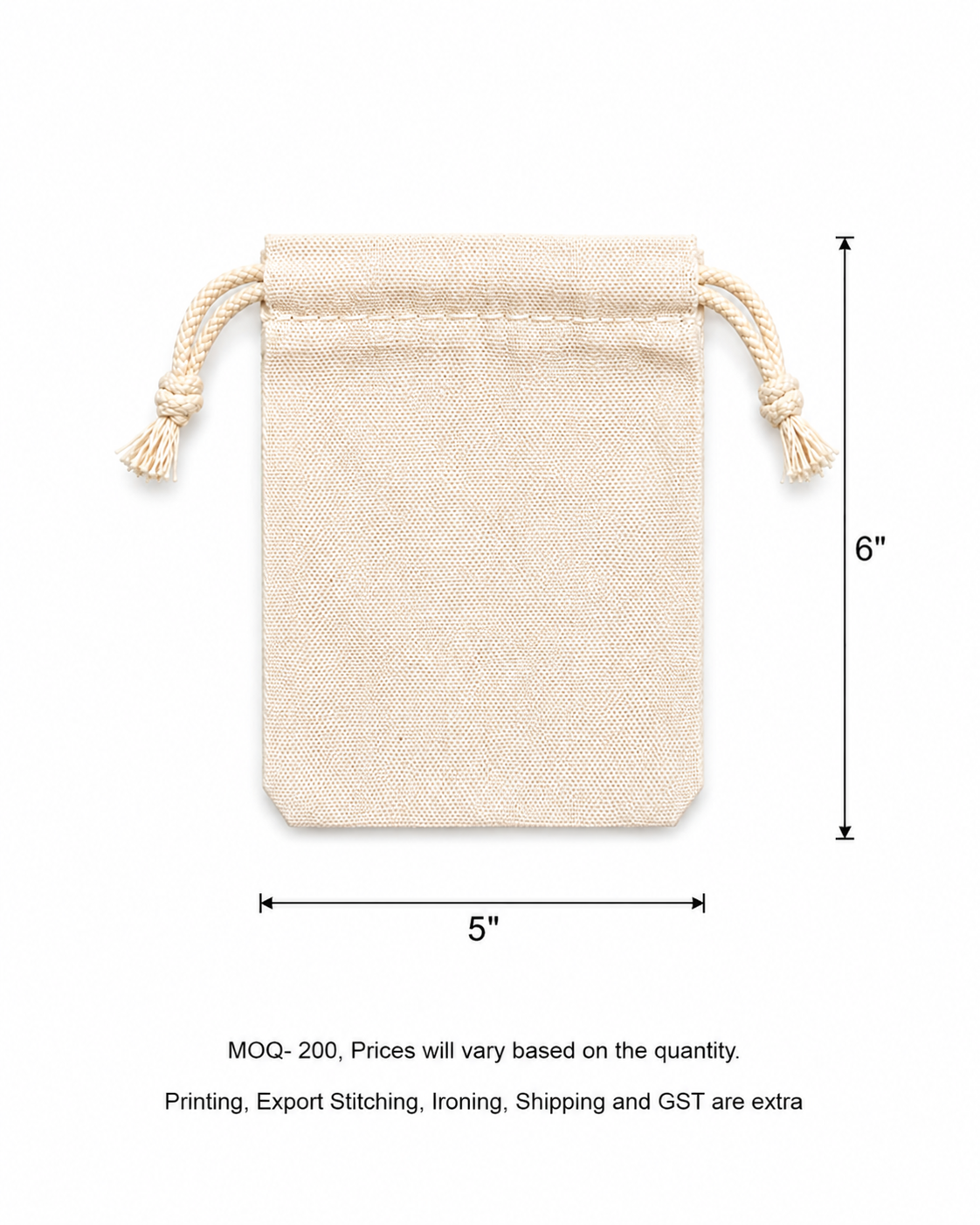 Cotton Potlis 150 GSM in Beige (Pack of 50 pieces and Above on PRE-ORDERS Only)