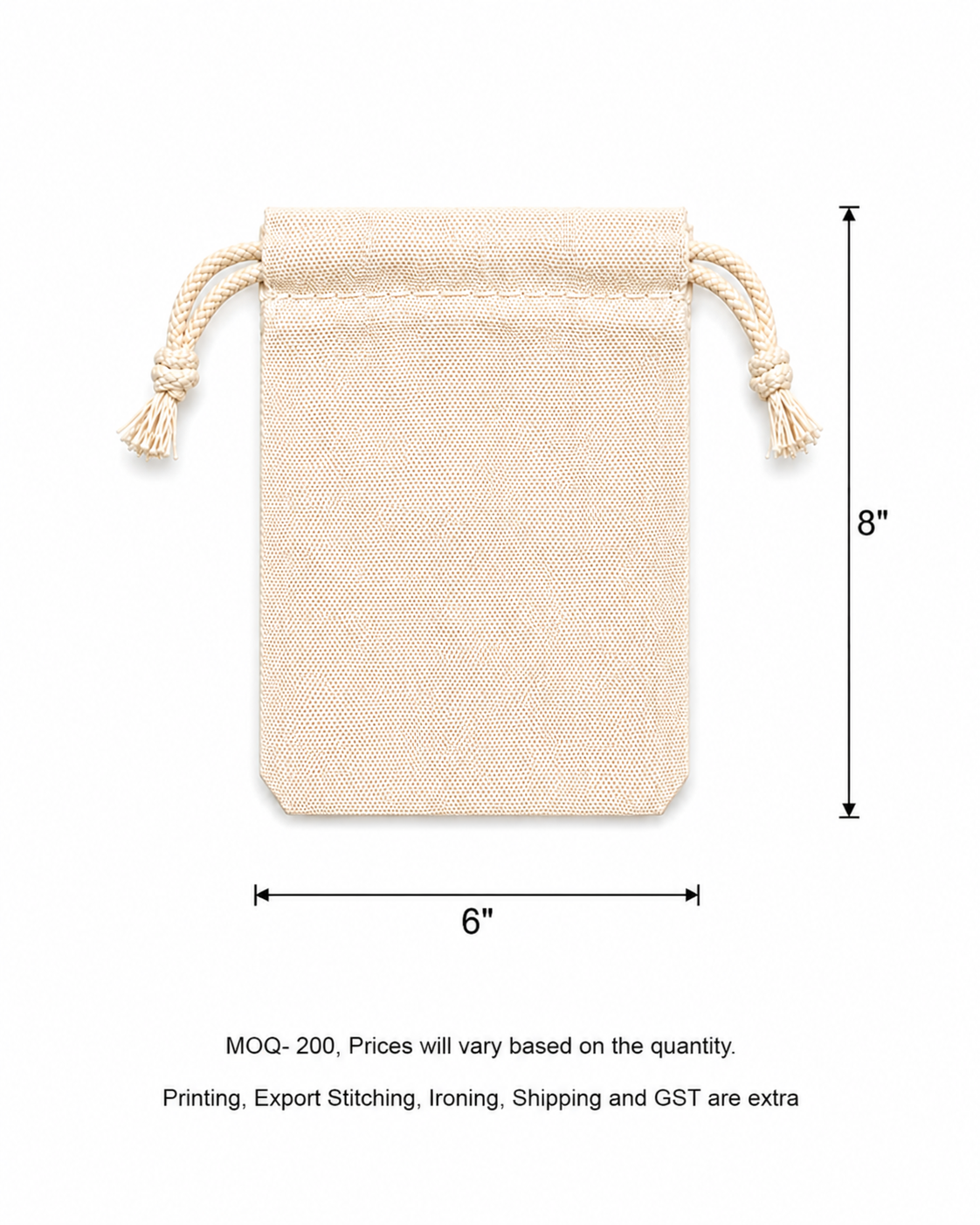 Cotton Potlis 150 GSM in Beige (Pack of 50 pieces and Above on PRE-ORDERS Only)