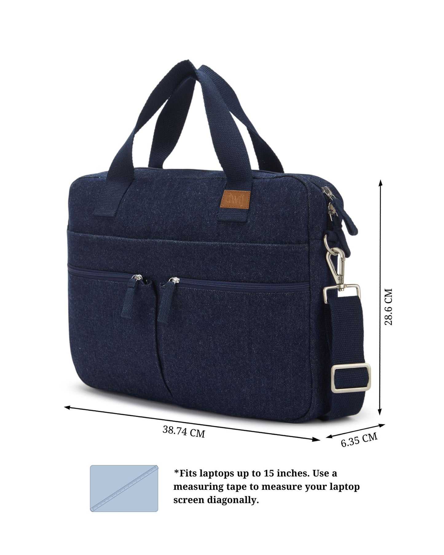 Upcycled Unisex Denim Compact Laptop Messenger Bag