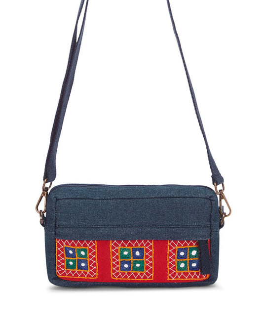 Upcycled Hand Embroidered Red Ahir 2-in-1 Wallet Sling Bag