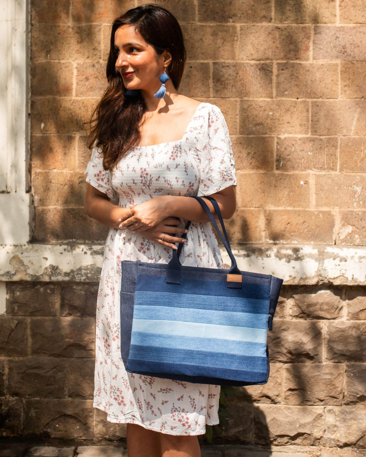 Repurposed Denim Jeans Shaded Laptop Tote