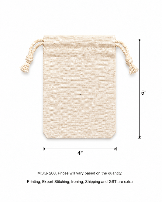 Cotton Potlis 150 GSM in Beige (Pack of 50 pieces and Above on PRE-ORDERS Only) - Dwij -