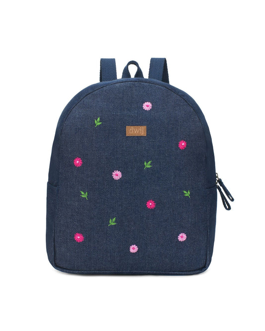 Hand Embroidered Daisy Denim Travel Backpack - Dwij -