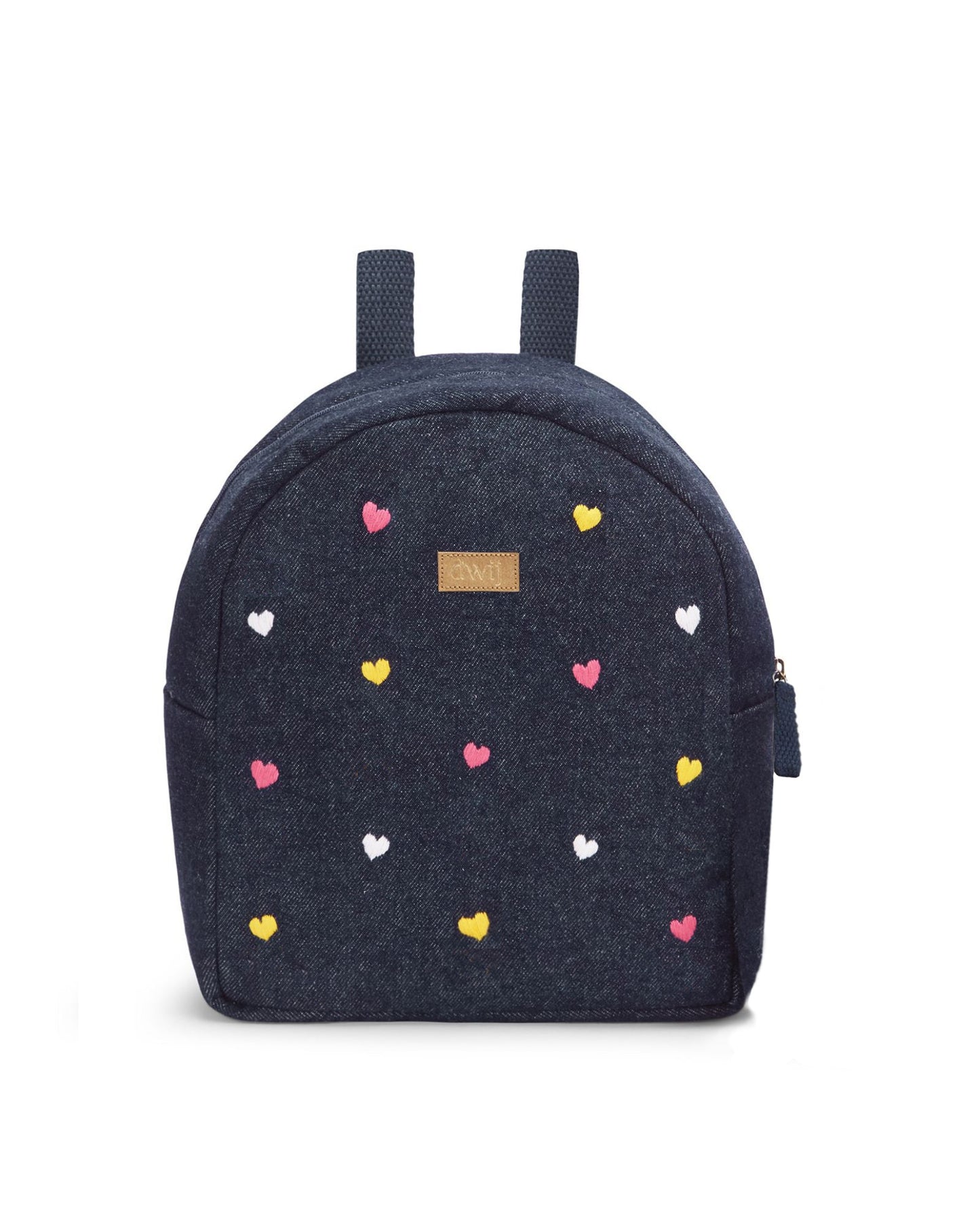 Hand Embroidered Heart Denim Mini Travel Backpack with pouch - Dwij -