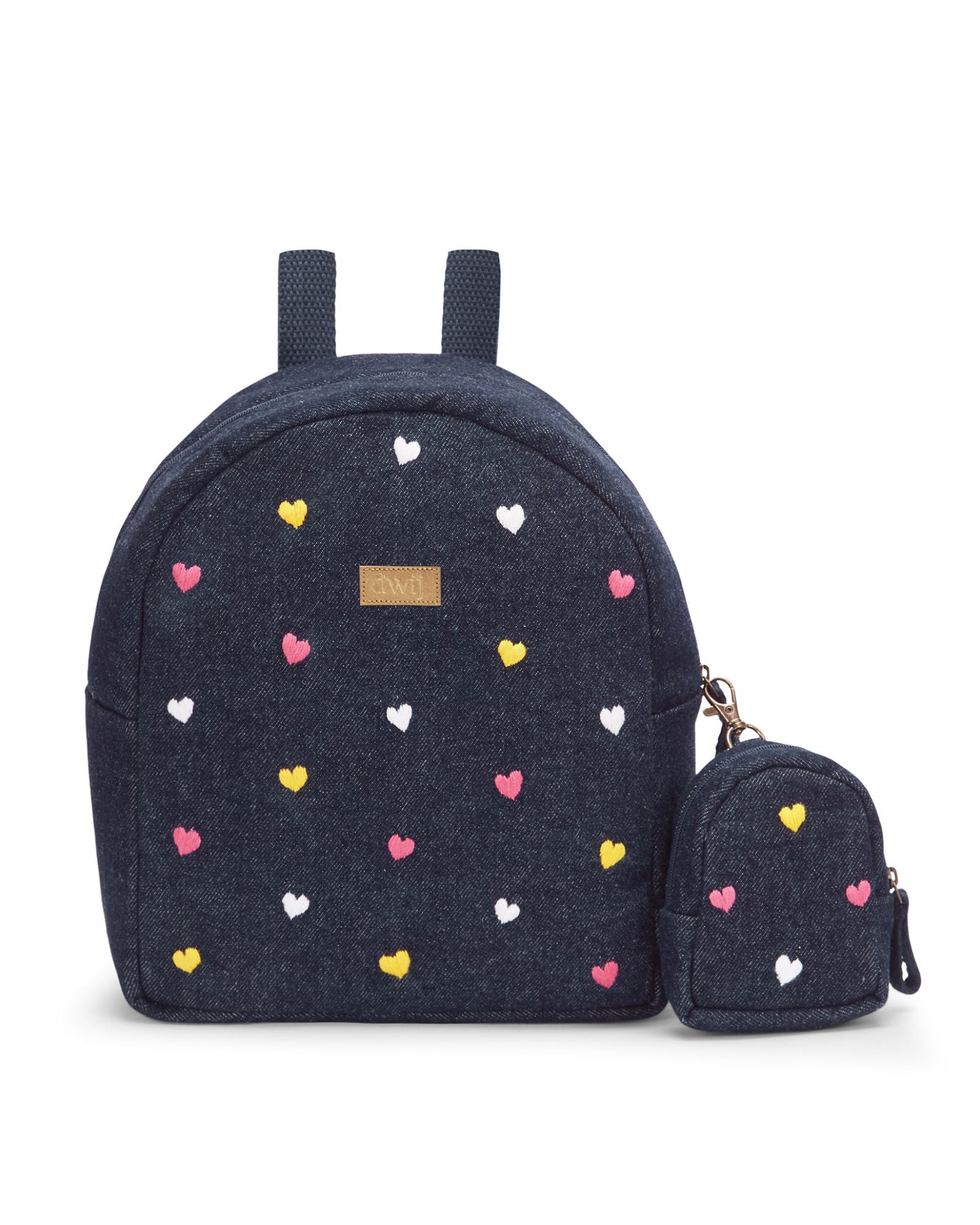 Hand Embroidered Heart Denim Mini Travel Backpack with pouch - Dwij - 