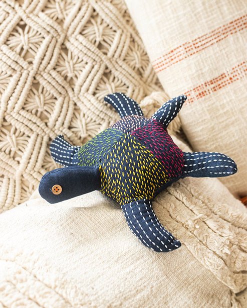 Hand embroidered Upcycled Jeans Toy - Turtle - Dwij