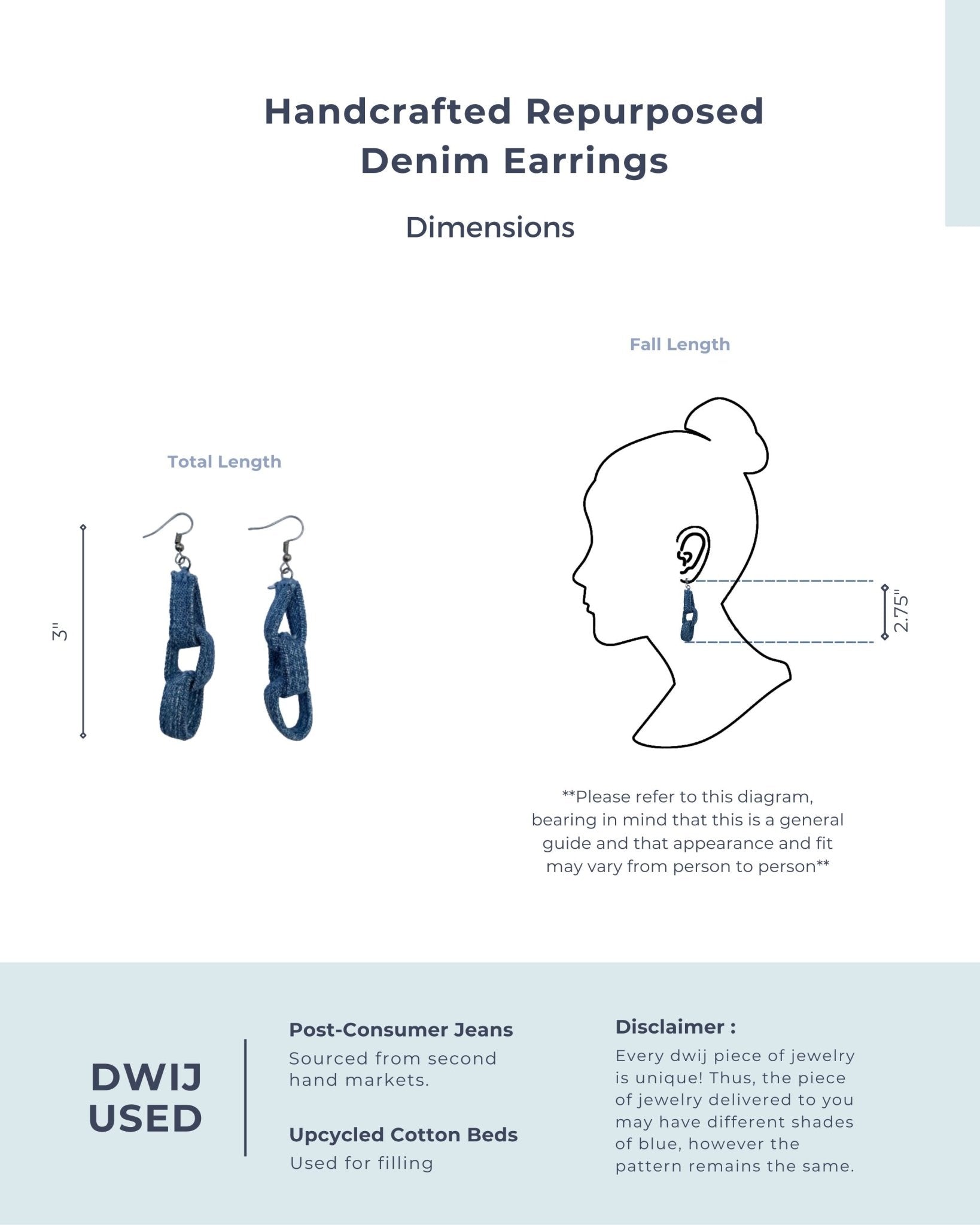 Handcrafted Upcycled Jeans Earrings Anuradha - Dwij
