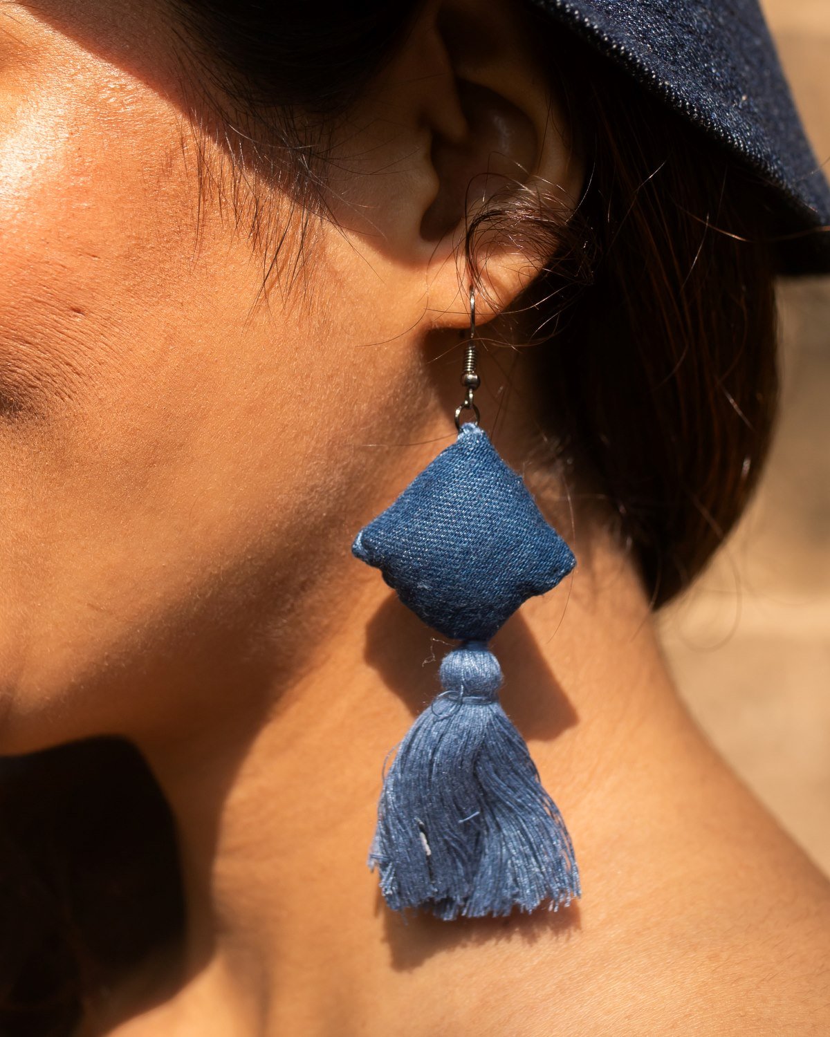 Handcrafted Upcycled Jeans Earrings Ashlesha (Dark) - Dwij