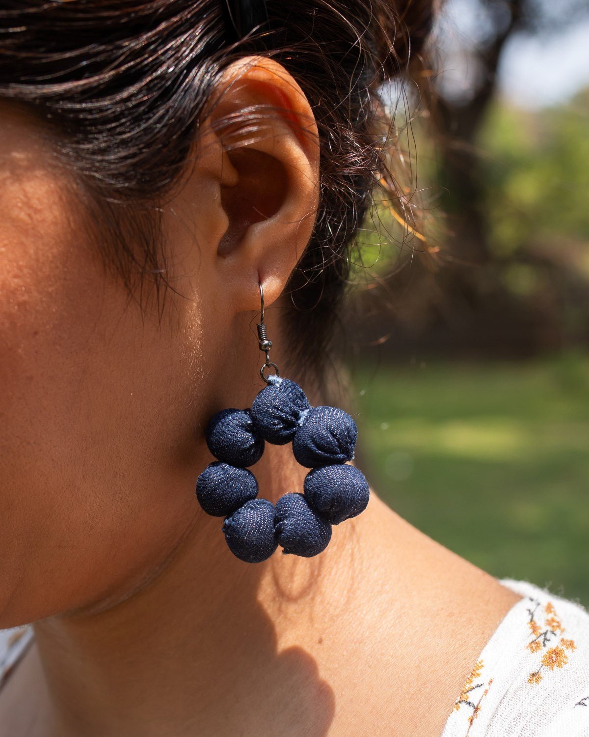 Handcrafted Upcycled Jeans Earrings Krittika (Dark Blue) - Dwij