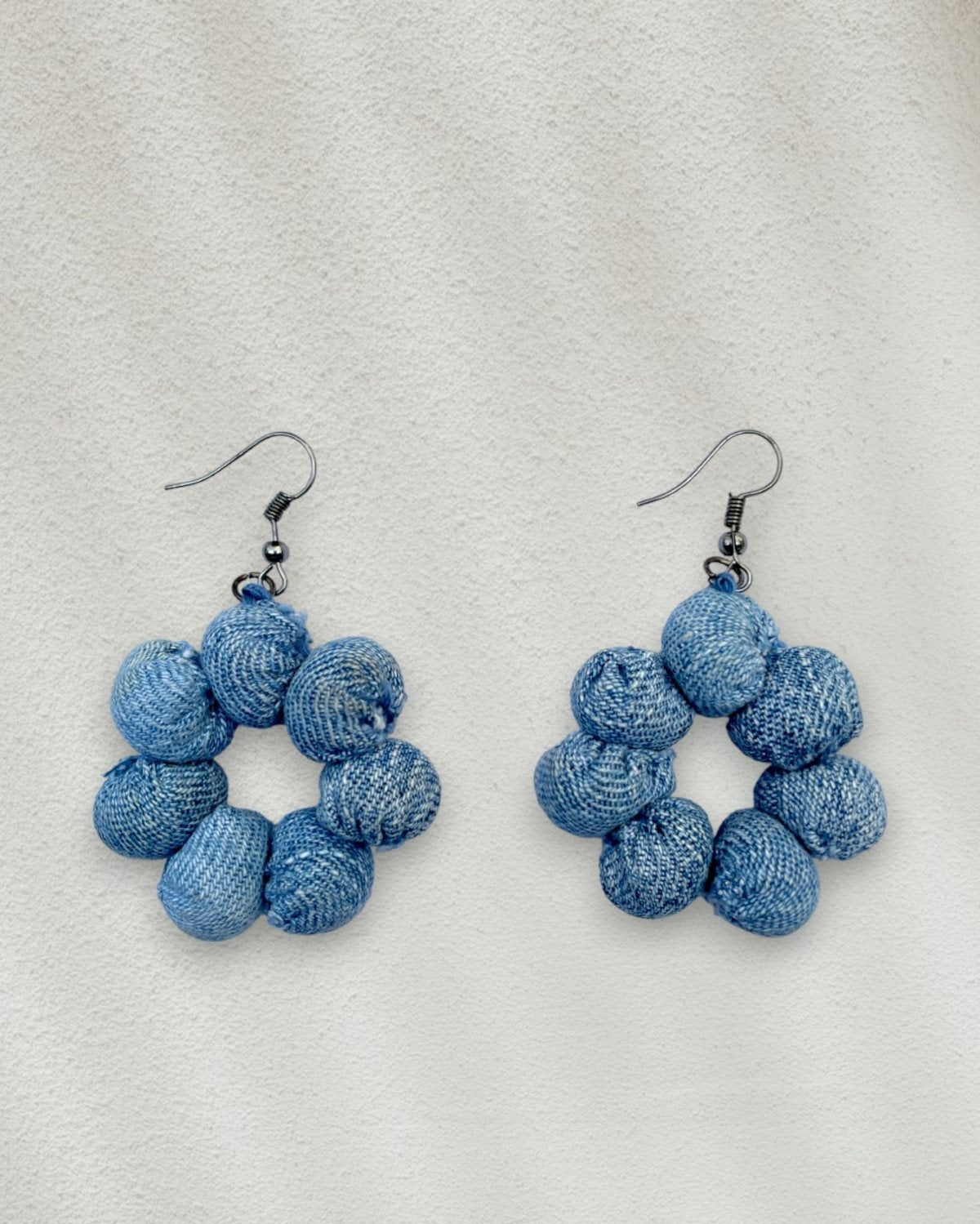 Handcrafted Upcycled Jeans Earrings Krittika (Light Blue) - Dwij