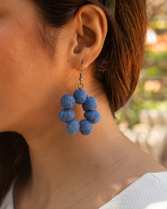 Handcrafted Upcycled Jeans Earrings Krittika (Medium Blue) - Dwij