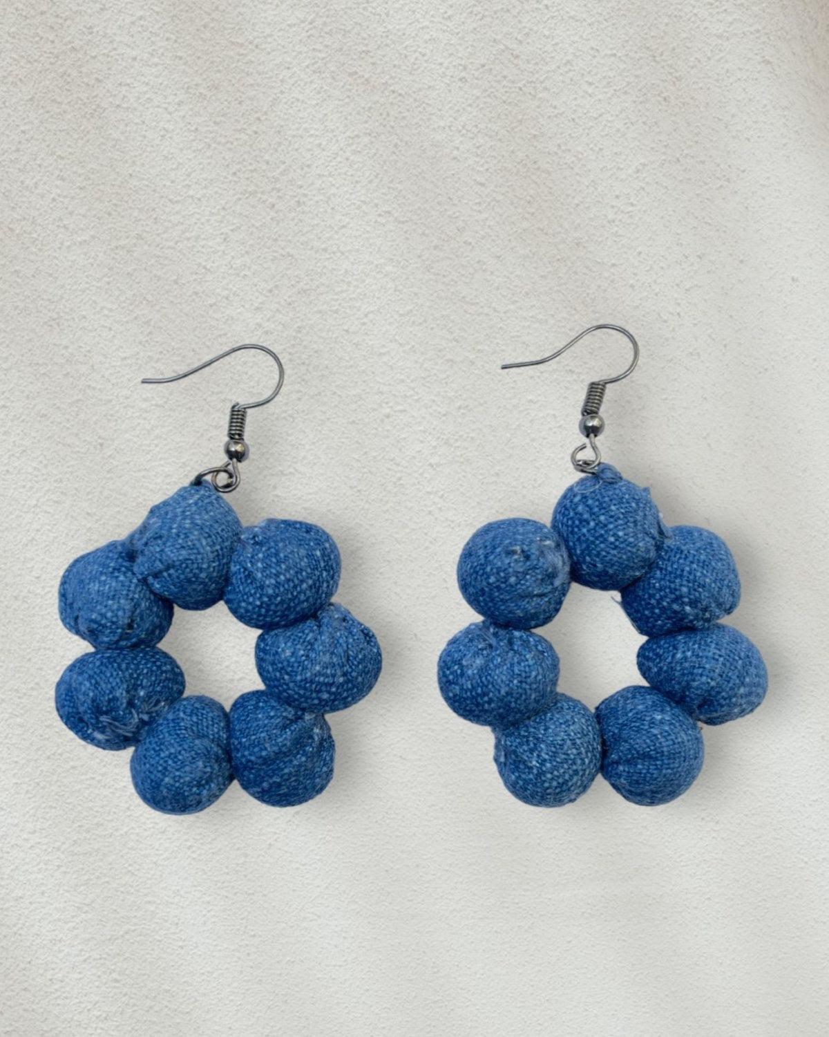 Handcrafted Upcycled Jeans Earrings Krittika (Medium Blue) - Dwij