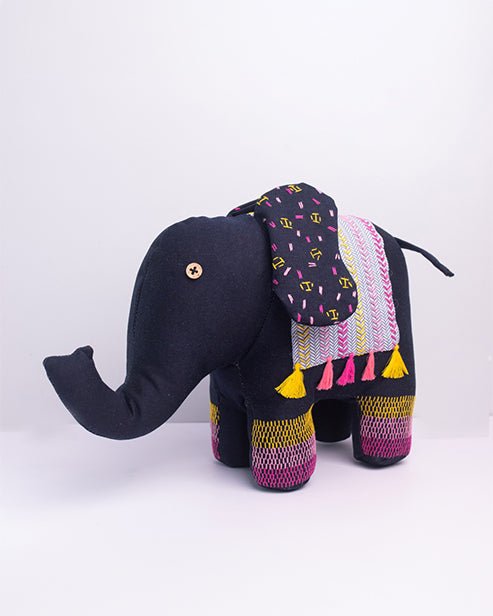 Handcrafted Upcycled Jeans Embroidered Toy - Elephant - Dwij