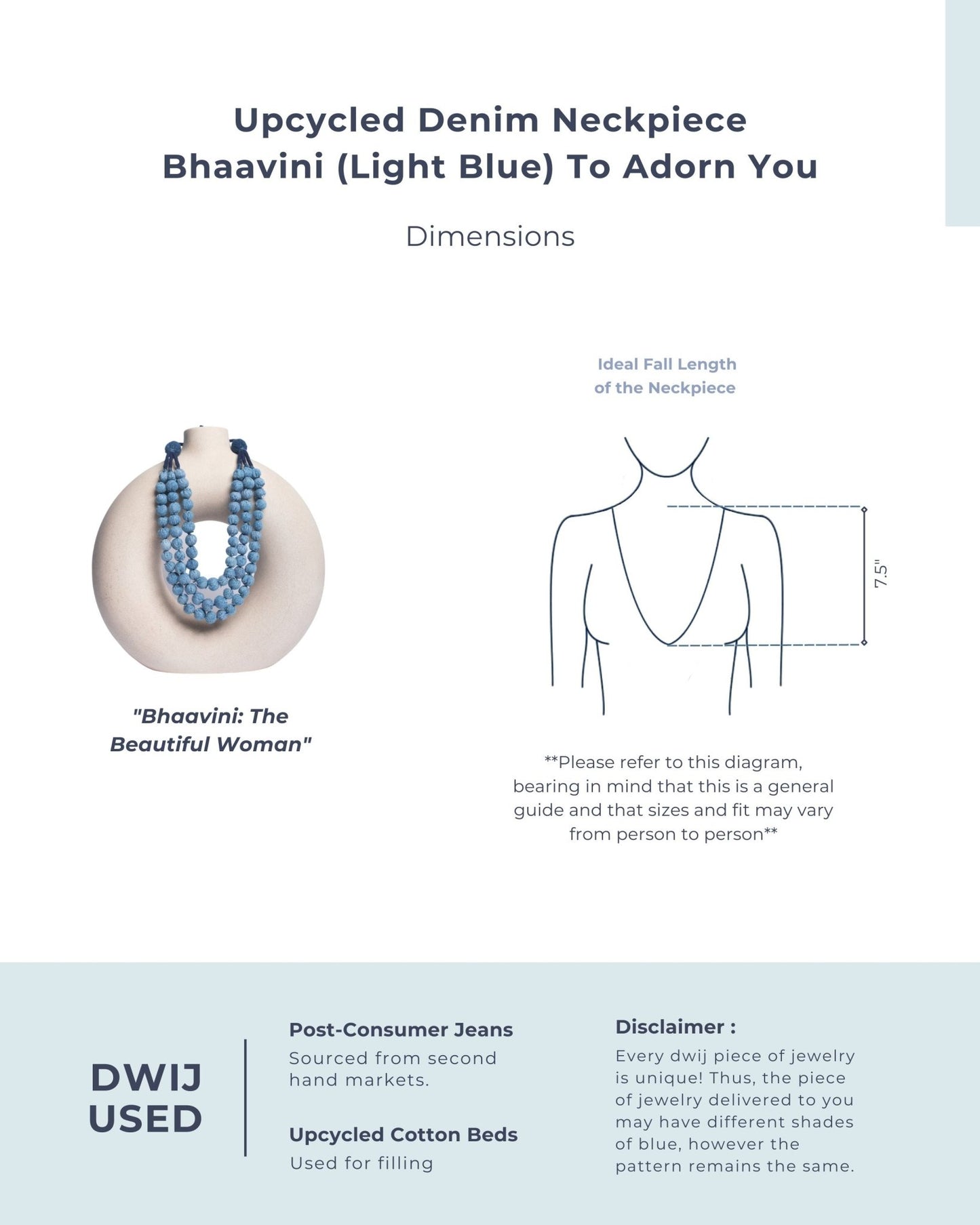 Handcrafted Upcycled Jeans Neckpiece Bhaavini (Light) - Dwij