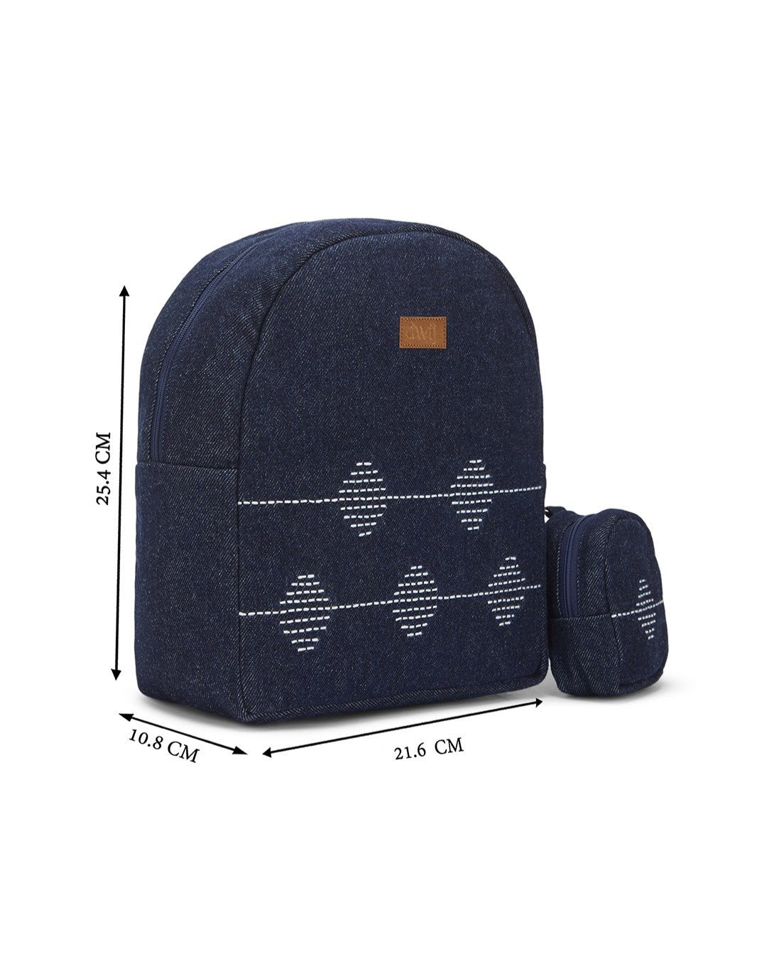 Kantha Hand Embroidered Denim Mini Travel Backpack with pouch - Dwij - 