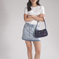 Upcycled Hand Embroidered Heart Denim Baguette Bag (Small)