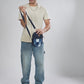 Upcycled Denim Jeans Patched Oval Fanny pack 2-in-1 Sling (two way bag)