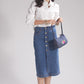 Upcycled Hand Embroidered Flower Denim Baguette Bag (Small)