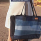 Upcycled Eco Friendly Denim Jeans Striped Laptop Tote