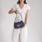 Upcycled Hand Embroidered Flower Denim Baguette Bag (Large)