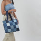 Upcycled Denim Jeans Blue Chequered Tote Bag Dark