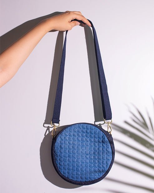 Repurposed Denim Dual Color Circular sling - Dwij